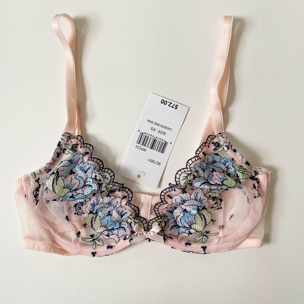 Hanky Panky Pink Floral Embroidered Underwire Bra XS